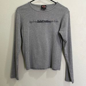 Harley-Davidson Embroidered Long Sleeve Tee Oconomowoc WI - Gray/Black